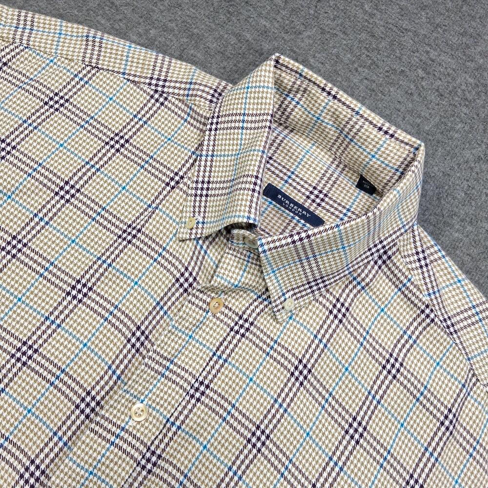 Burberry London Shirt Mens Large Beige Plaid Classic Fit Long Sleeve Button Up